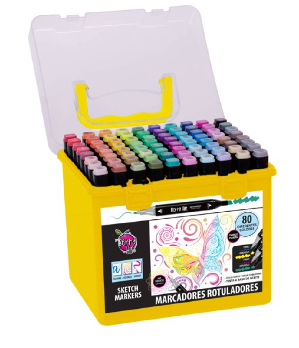 Marcadores Rotuladores Berry Hip Berry Hip Estuche con 80 pzas Doble Punta 80M08AM - .