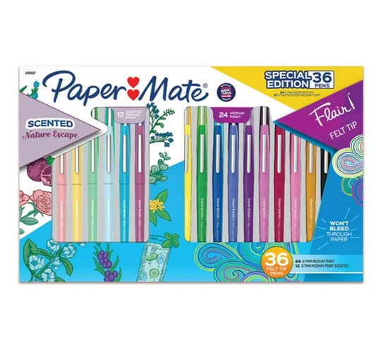 Set de Bolígrafos Paper Mate Flair Scented y Classic Punta Mediana 0.7 mm con 36 pzas - .