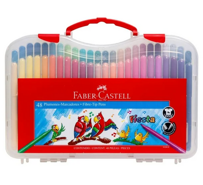 Plumones Faber Castell Fiesta Estuche Rígido con 48 pzas - .