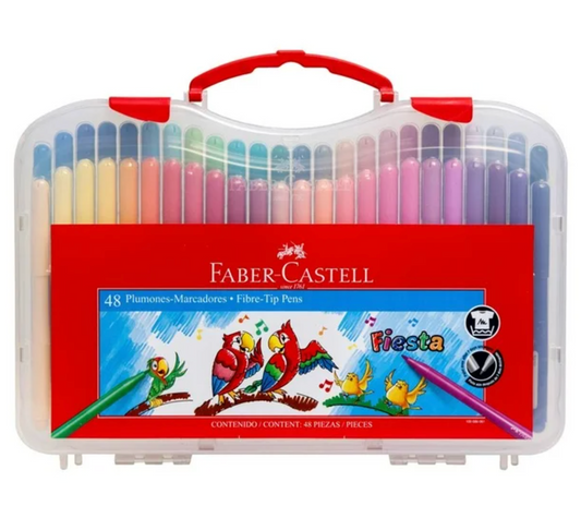 Plumones Faber Castell Fiesta Estuche Rígido con 48 pzas - .