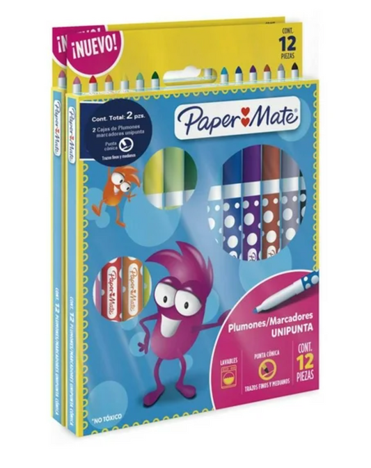 Plumones PaperMate Pincelin 2 Paquetes con 12 pzas c/u - .
