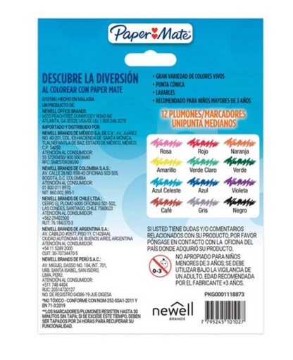 Plumones PaperMate Pincelin 2 Paquetes con 12 pzas c/u - .