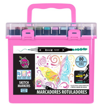 Marcadores Rotuladores Berry Hip Berry Hip Estuche con 80 pzas Doble Punta 80M09RA - .