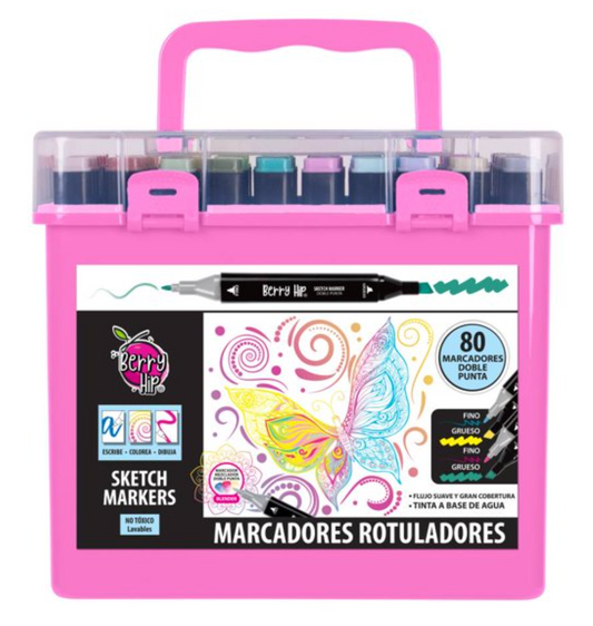 Marcadores Rotuladores Berry Hip Berry Hip Estuche con 80 pzas Doble Punta 80M09RA - .