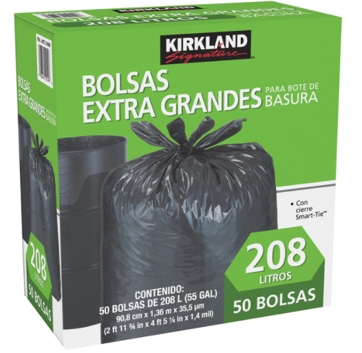 Kirkland Signature Bolsas Extra Grandes para Bote de Basura 50 pzas de 208 L