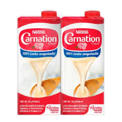 Leche Evaporada Carnation Clavel Nestlé 2 pzas de 679.88 ml c/u - ZK