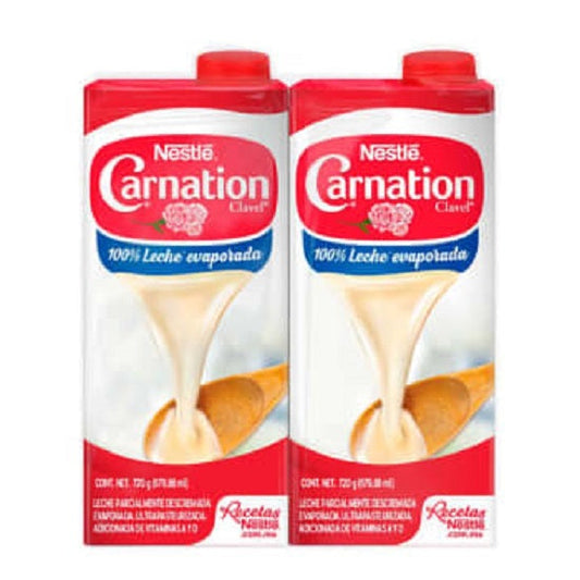 Leche Evaporada Carnation Clavel Nestlé 2 pzas de 679.88 ml c/u - ZK