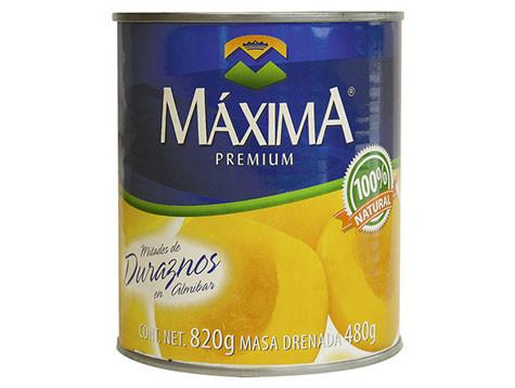 Caja durazno en mitades Premium de 820 grs con 12 piezas - Maxima-Almíbares-Maxima-MayoreoTotal