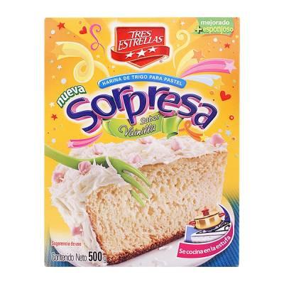 Caja Harina para Pastel Tres Estrellas Sorpresa Vainilla de 500 grs con 12 piezas - La Moderna-Harinas-La Moderna-MayoreoTotal