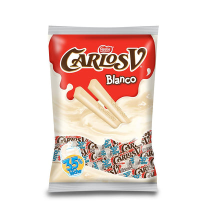 Media Caja Chocolates Nestlé Carlos V Blanco Stick de 9gr en 10 bolsas con 20 piezas - Nestlé-Chocolates-Nestlé-MayoreoTotal