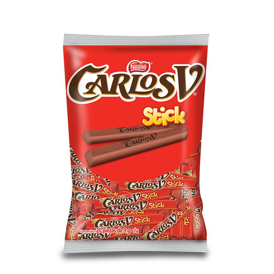 Media Caja Chocolates Nestlé Carlos V Stick de 8gr en 10 bolsas con 20 piezas - Nestlé-Chocolates-Nestlé-MayoreoTotal