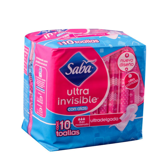 Media Caja toalla femenina Saba invisible ultra C/A en 8 paquetes de 10 piezas - SCA-Toalla Femenina-SCA-MayoreoTotal